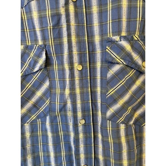 Canyon Guide Outfitters Shirt Mens 2XL Blue Plaid Pearl Snap Short Sleeve Pocket - Picture 7 of 9